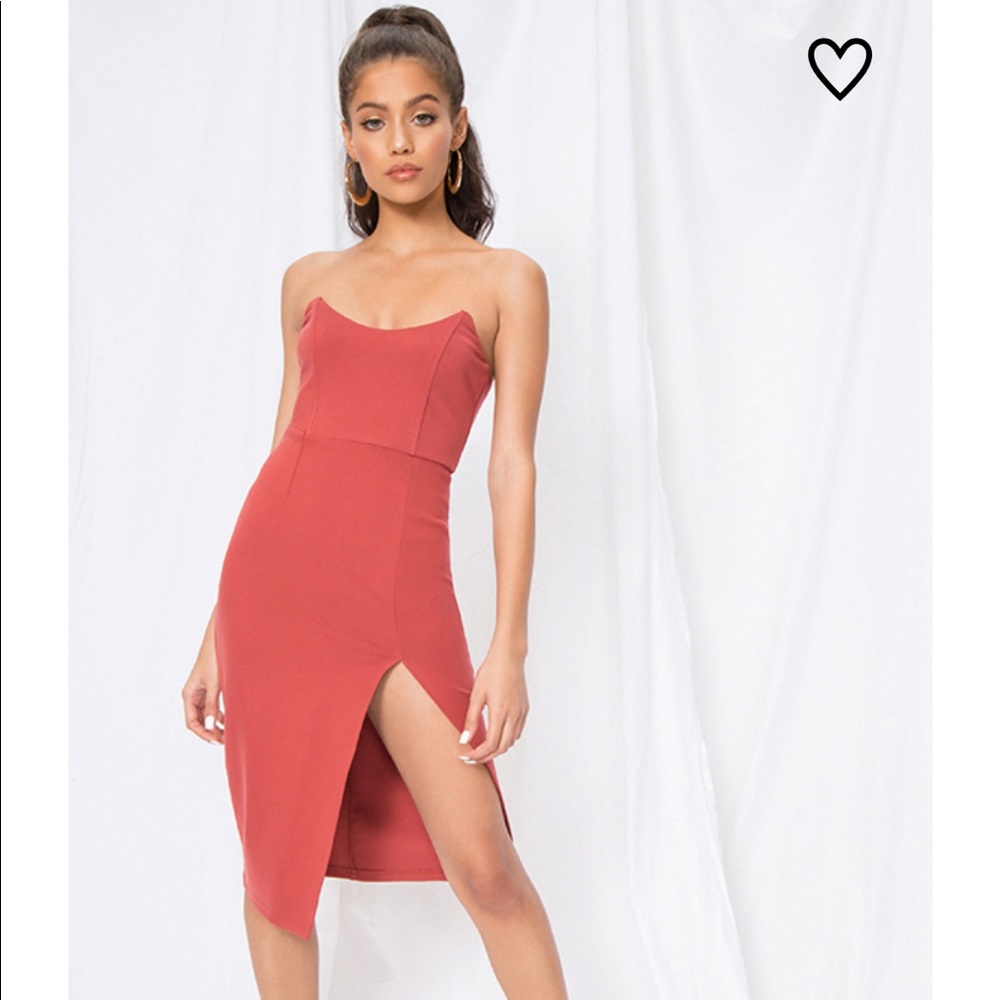 Superdown zarah strapless high slit dress